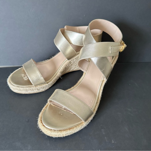 Stuart Weitzman Gold Metallic Lexia Espadrille Wedge Sandals Size 9 Like New - Picture 5 of 8